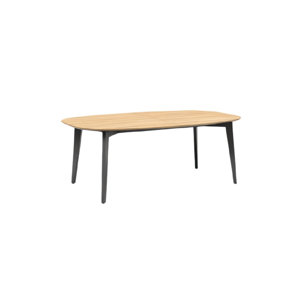 **Moderne Tafel met Houten Blad en Stalen Poten**