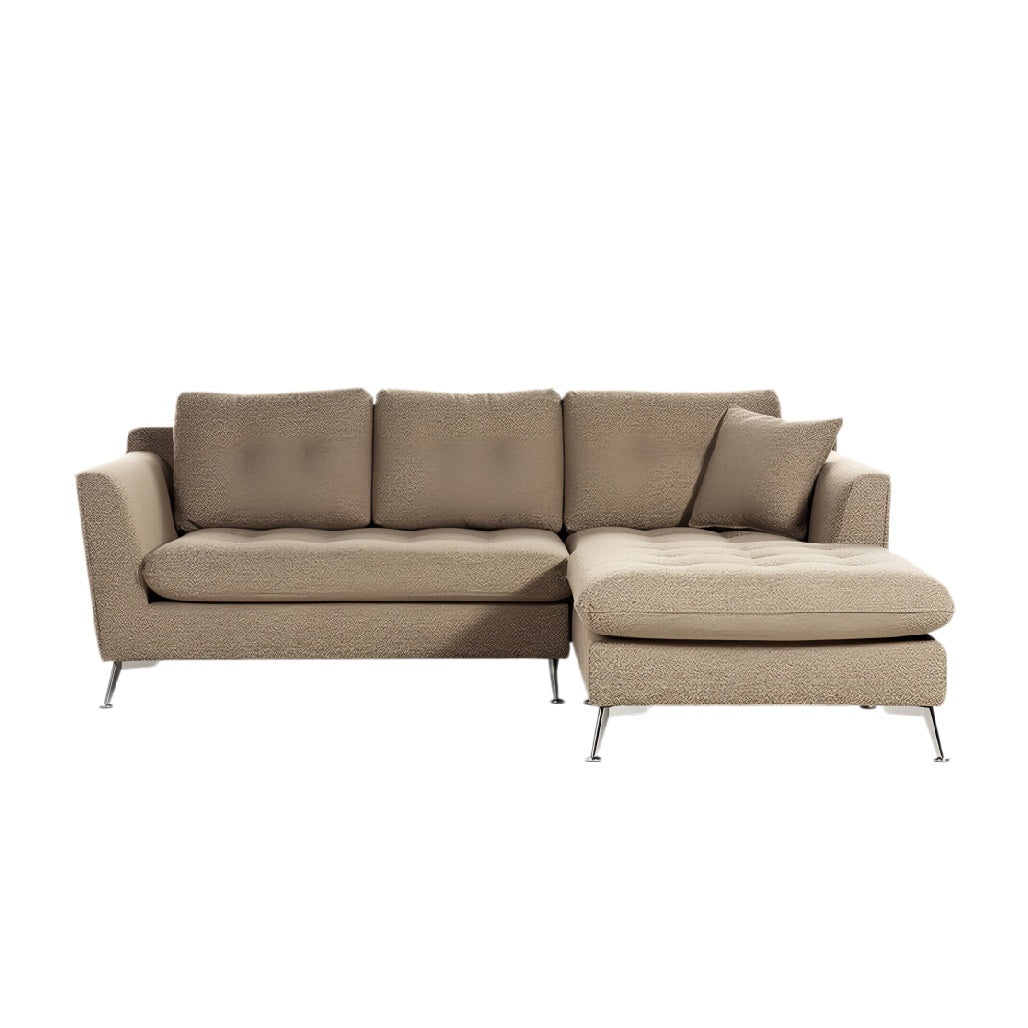 **Technische titel in het Nederlands**: **Moderne L-vormige bank met chaise longue in neutrale kleur**