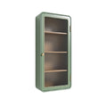 **Technische titel in het Nederlands: **Glazen wandkast met houten planken en groene afwerking**
