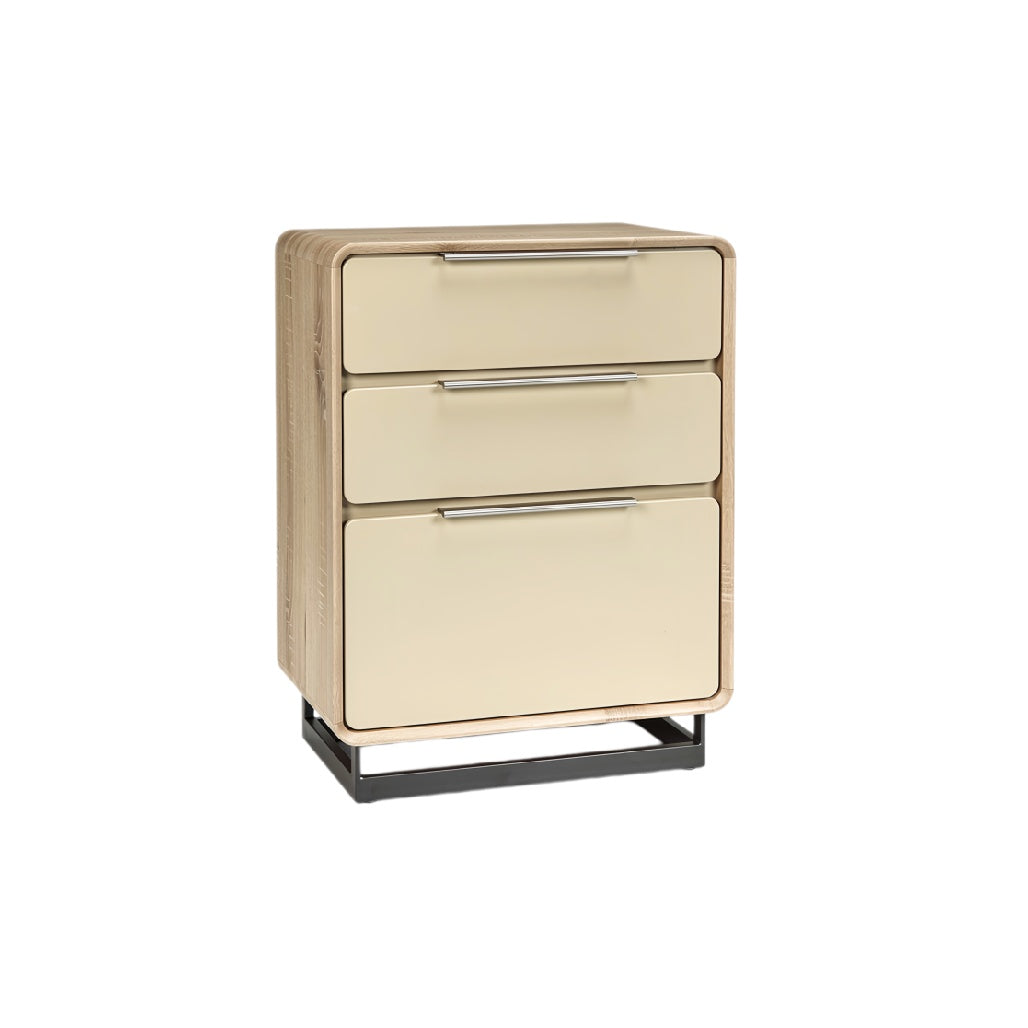 **Moderne ladekast met drie lades en metalen basis**