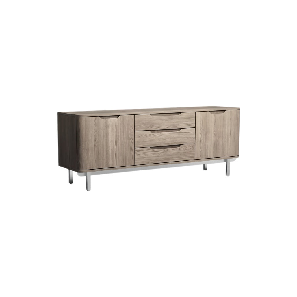**Technische Titel in het Nederlands:** Moderne houten dressoir met metalen poten en lades.
